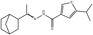 N-[(E)-1-(3-bicyclo[2.2.1]heptanyl)ethylideneamino]-5-propan-2-ylthiophene-3-carboxamide Struktur