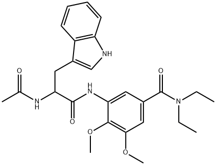 3-[[2-acetamido-3-(1H-indol-3-yl)propanoyl]amino]-N,N-diethyl-4,5-dimethoxybenzamide Struktur