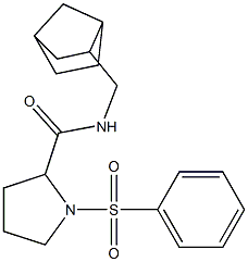 1-(benzenesulfonyl)-N-(3-bicyclo[2.2.1]heptanylmethyl)pyrrolidine-2-carboxamide Struktur