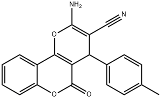 2-amino-4-(4-methylphenyl)-5-oxo-4H-pyrano[3,2-c]chromene-3-carbonitrile Struktur