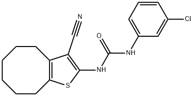 1-(3-chlorophenyl)-3-(3-cyano-4,5,6,7,8,9-hexahydrocycloocta[b]thiophen-2-yl)urea Struktur