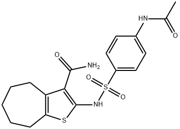 2-[(4-acetamidophenyl)sulfonylamino]-5,6,7,8-tetrahydro-4H-cyclohepta[b]thiophene-3-carboxamide Struktur