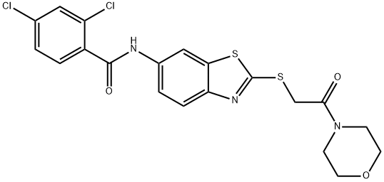 2,4-dichloro-N-[2-(2-morpholin-4-yl-2-oxoethyl)sulfanyl-1,3-benzothiazol-6-yl]benzamide Struktur