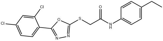 2-[[5-(2,4-dichlorophenyl)-1,3,4-oxadiazol-2-yl]sulfanyl]-N-(4-ethylphenyl)acetamide Struktur