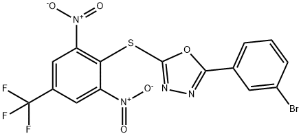 2-(3-bromophenyl)-5-[2,6-dinitro-4-(trifluoromethyl)phenyl]sulfanyl-1,3,4-oxadiazole Struktur