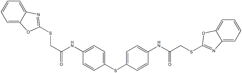 2-(1,3-benzoxazol-2-ylsulfanyl)-N-[4-[4-[[2-(1,3-benzoxazol-2-ylsulfanyl)acetyl]amino]phenyl]sulfanylphenyl]acetamide Struktur