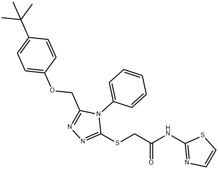 2-[[5-[(4-tert-butylphenoxy)methyl]-4-phenyl-1,2,4-triazol-3-yl]sulfanyl]-N-(1,3-thiazol-2-yl)acetamide Struktur