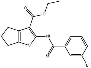 ethyl 2-[(3-bromobenzoyl)amino]-5,6-dihydro-4H-cyclopenta[b]thiophene-3-carboxylate Struktur