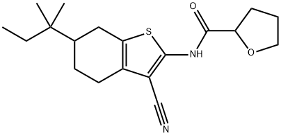 N-[3-cyano-6-(2-methylbutan-2-yl)-4,5,6,7-tetrahydro-1-benzothiophen-2-yl]oxolane-2-carboxamide Struktur