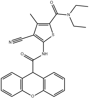 N-[3-cyano-5-(diethylcarbamoyl)-4-methylthiophen-2-yl]-9H-xanthene-9-carboxamide Struktur