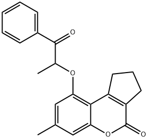 7-methyl-9-(1-oxo-1-phenylpropan-2-yl)oxy-2,3-dihydro-1H-cyclopenta[c]chromen-4-one Struktur