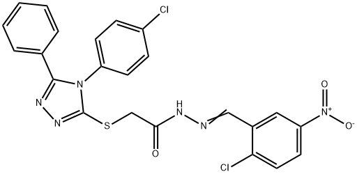 N-[(E)-(2-chloro-5-nitrophenyl)methylideneamino]-2-[[4-(4-chlorophenyl)-5-phenyl-1,2,4-triazol-3-yl]sulfanyl]acetamide Struktur