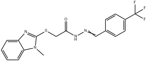 2-(1-methylbenzimidazol-2-yl)sulfanyl-N-[(E)-[4-(trifluoromethyl)phenyl]methylideneamino]acetamide Struktur