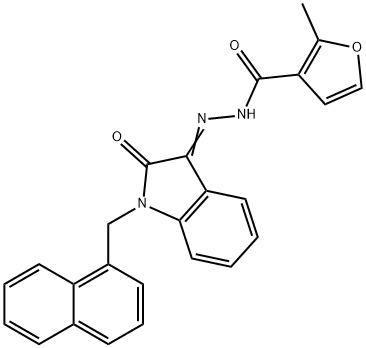 2-methyl-N-[(E)-[1-(naphthalen-1-ylmethyl)-2-oxoindol-3-ylidene]amino]furan-3-carboxamide Struktur