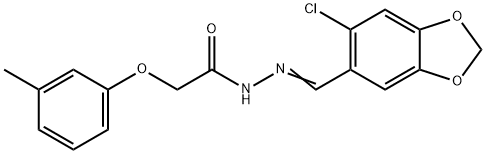 N-[(E)-(6-chloro-1,3-benzodioxol-5-yl)methylideneamino]-2-(3-methylphenoxy)acetamide Struktur