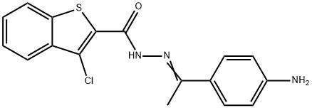 N-[(E)-1-(4-aminophenyl)ethylideneamino]-3-chloro-1-benzothiophene-2-carboxamide Struktur