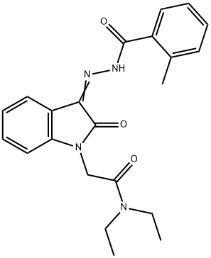 N-[(E)-[1-[2-(diethylamino)-2-oxoethyl]-2-oxoindol-3-ylidene]amino]-2-methylbenzamide Struktur