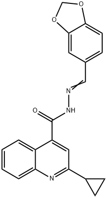 N-[(E)-1,3-benzodioxol-5-ylmethylideneamino]-2-cyclopropylquinoline-4-carboxamide Struktur