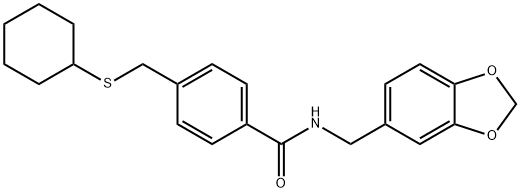 N-(1,3-benzodioxol-5-ylmethyl)-4-(cyclohexylsulfanylmethyl)benzamide Struktur