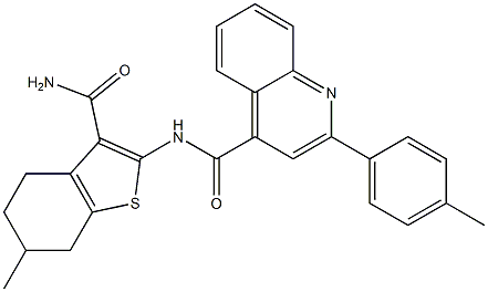 N-(3-carbamoyl-6-methyl-4,5,6,7-tetrahydro-1-benzothiophen-2-yl)-2-(4-methylphenyl)quinoline-4-carboxamide Struktur