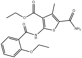 ethyl 5-carbamoyl-2-[(2-ethoxybenzoyl)amino]-4-methylthiophene-3-carboxylate Struktur