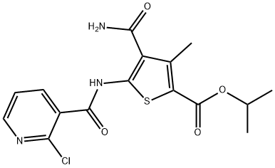 propan-2-yl 4-carbamoyl-5-[(2-chloropyridine-3-carbonyl)amino]-3-methylthiophene-2-carboxylate Struktur