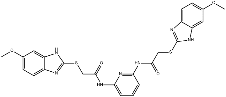 2-[(6-methoxy-1H-benzimidazol-2-yl)sulfanyl]-N-[6-[[2-[(6-methoxy-1H-benzimidazol-2-yl)sulfanyl]acetyl]amino]pyridin-2-yl]acetamide Struktur