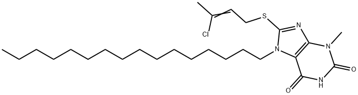 8-[(Z)-3-chlorobut-2-enyl]sulfanyl-7-hexadecyl-3-methylpurine-2,6-dione Struktur