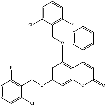 5,7-bis[(2-chloro-6-fluorophenyl)methoxy]-4-phenylchromen-2-one Struktur