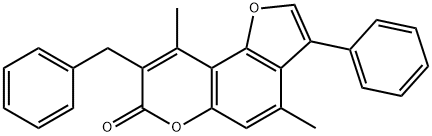 8-benzyl-4,9-dimethyl-3-phenylfuro[2,3-f]chromen-7-one Struktur