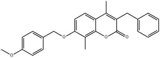 3-benzyl-7-[(4-methoxyphenyl)methoxy]-4,8-dimethylchromen-2-one Struktur