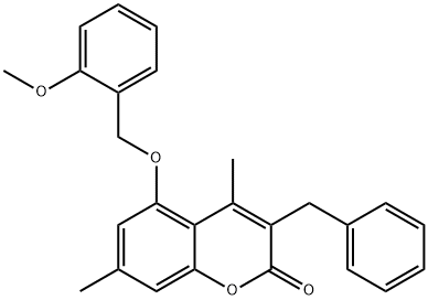 3-benzyl-5-[(2-methoxyphenyl)methoxy]-4,7-dimethylchromen-2-one Struktur