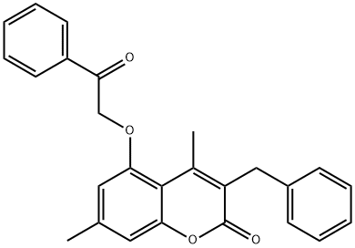 3-benzyl-4,7-dimethyl-5-phenacyloxychromen-2-one Struktur