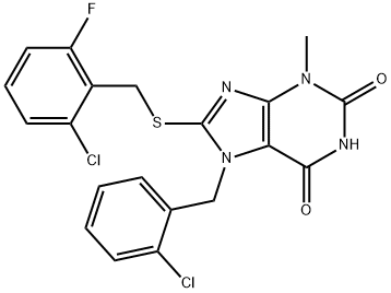 8-[(2-chloro-6-fluorophenyl)methylsulfanyl]-7-[(2-chlorophenyl)methyl]-3-methylpurine-2,6-dione Struktur