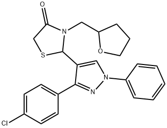 2-[3-(4-chlorophenyl)-1-phenylpyrazol-4-yl]-3-(oxolan-2-ylmethyl)-1,3-thiazolidin-4-one Struktur