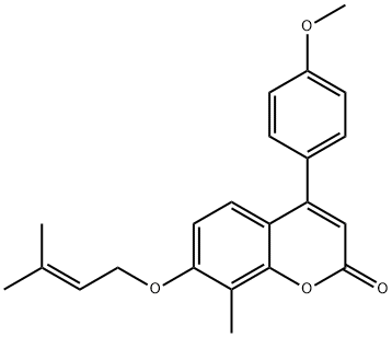 4-(4-methoxyphenyl)-8-methyl-7-(3-methylbut-2-enoxy)chromen-2-one Struktur