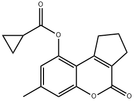 (7-methyl-4-oxo-2,3-dihydro-1H-cyclopenta[c]chromen-9-yl) cyclopropanecarboxylate Struktur