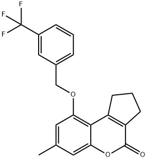 7-methyl-9-[[3-(trifluoromethyl)phenyl]methoxy]-2,3-dihydro-1H-cyclopenta[c]chromen-4-one Struktur