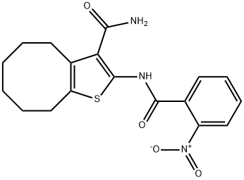 2-[(2-nitrobenzoyl)amino]-4,5,6,7,8,9-hexahydrocycloocta[b]thiophene-3-carboxamide Struktur