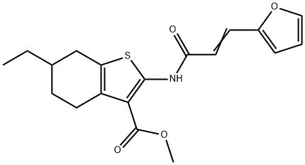 methyl 6-ethyl-2-[[(E)-3-(furan-2-yl)prop-2-enoyl]amino]-4,5,6,7-tetrahydro-1-benzothiophene-3-carboxylate Struktur