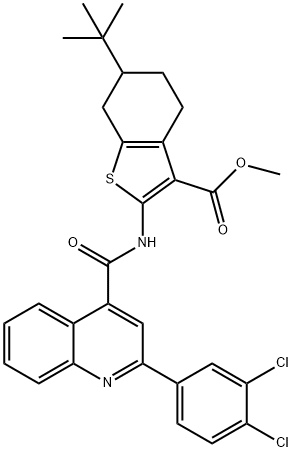 methyl 6-tert-butyl-2-[[2-(3,4-dichlorophenyl)quinoline-4-carbonyl]amino]-4,5,6,7-tetrahydro-1-benzothiophene-3-carboxylate Struktur