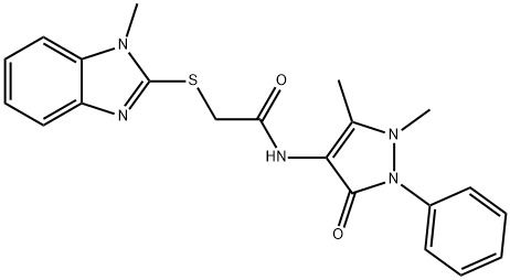 N-(1,5-dimethyl-3-oxo-2-phenylpyrazol-4-yl)-2-(1-methylbenzimidazol-2-yl)sulfanylacetamide Struktur