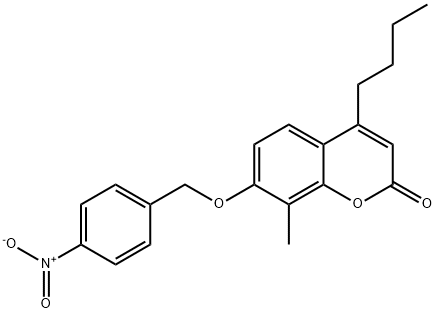 4-butyl-8-methyl-7-[(4-nitrophenyl)methoxy]chromen-2-one Struktur