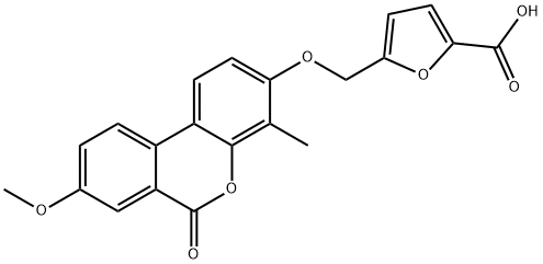 5-[(8-methoxy-4-methyl-6-oxobenzo[c]chromen-3-yl)oxymethyl]furan-2-carboxylic acid Struktur