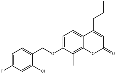 7-[(2-chloro-4-fluorophenyl)methoxy]-8-methyl-4-propylchromen-2-one Struktur