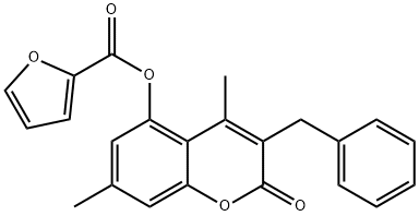 (3-benzyl-4,7-dimethyl-2-oxochromen-5-yl) furan-2-carboxylate Struktur