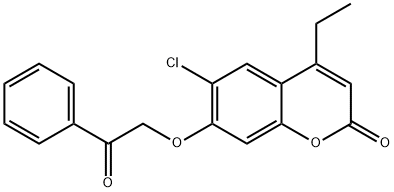 6-chloro-4-ethyl-7-phenacyloxychromen-2-one Struktur