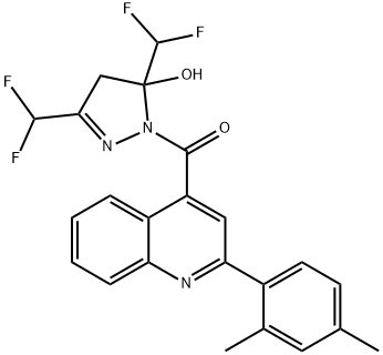 [3,5-bis(difluoromethyl)-5-hydroxy-4H-pyrazol-1-yl]-[2-(2,4-dimethylphenyl)quinolin-4-yl]methanone Struktur