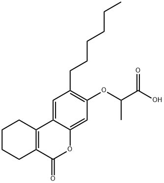 2-[(2-hexyl-6-oxo-7,8,9,10-tetrahydrobenzo[c]chromen-3-yl)oxy]propanoic acid Struktur