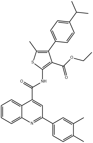 ethyl 2-[[2-(3,4-dimethylphenyl)quinoline-4-carbonyl]amino]-5-methyl-4-(4-propan-2-ylphenyl)thiophene-3-carboxylate Struktur